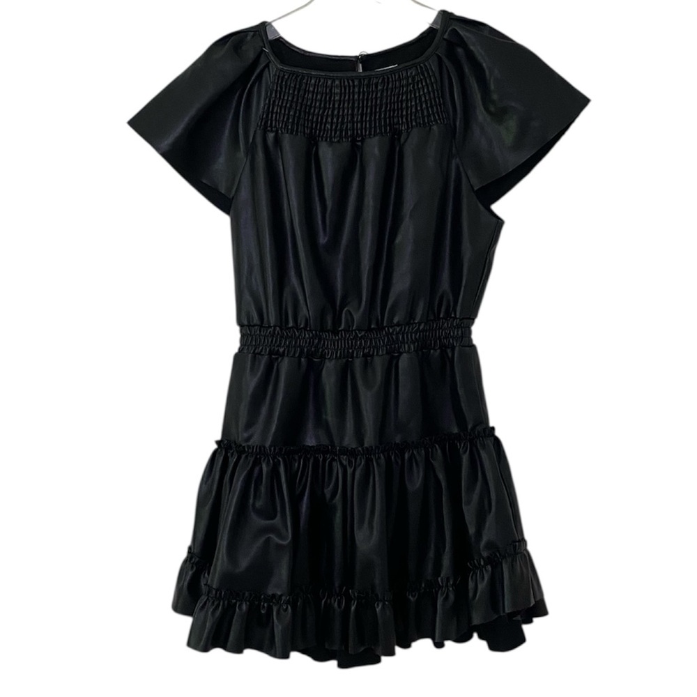 MISA LOS ANGELES Elegant Black Vegan Faux Leather Ruffled Dress S - Picture 10 of 10